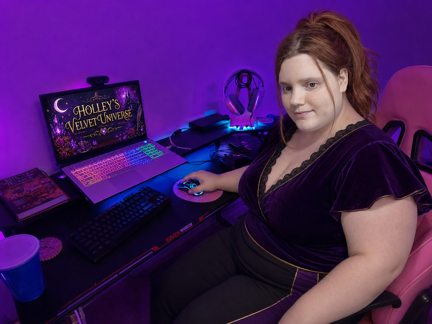 Holley A. Jones at her Holley’s Velvet Universe gaming desk